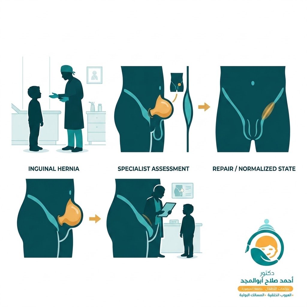 توضيح بصري توعوي لخدمة الفتق الإربي للأطفال - Canva