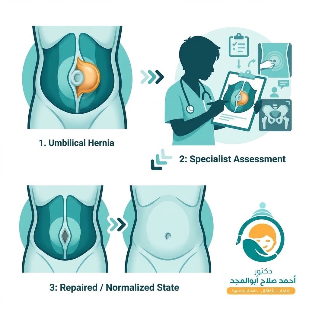 توضيح بصري توعوي لخدمة الفتق السري للأطفال - Canva