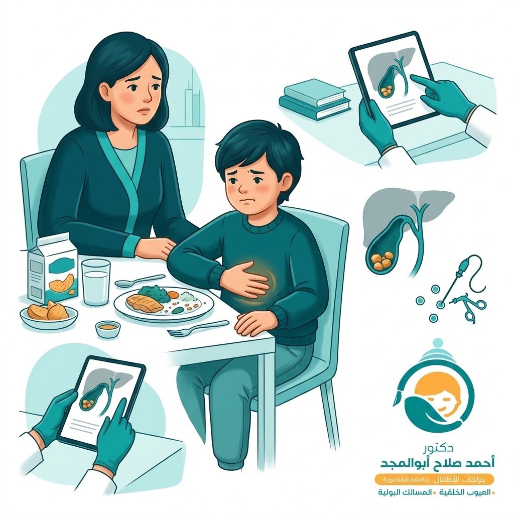 توضيح بصري توعوي لخدمة استئصال المرارة بالمنظار للأطفال - Canva