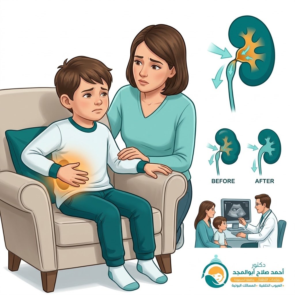 توضيح بصري توعوي لخدمة انسداد حوض الكلى والحالب للأطفال - Canva